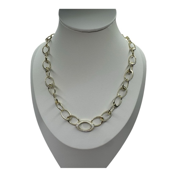 18K YG Open Link Necklace w/Pave Crystals GORGEOUS - Picture 3 of 6